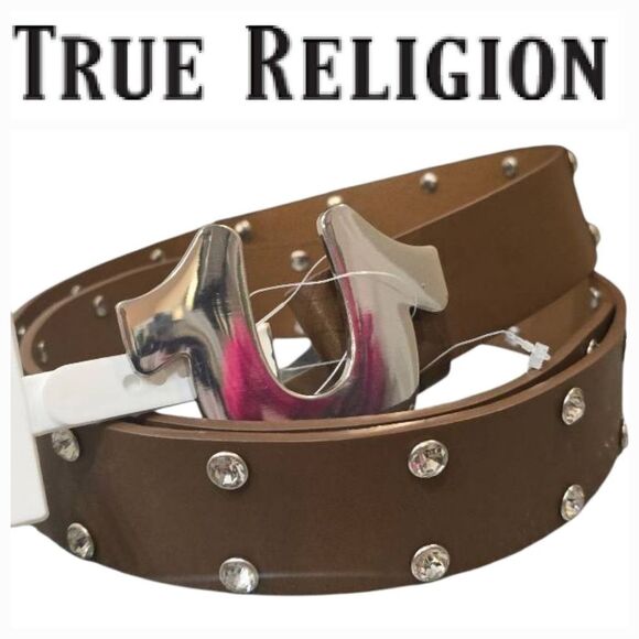 True Religion Brown Studded Horseshoe Logo Belt main image 6